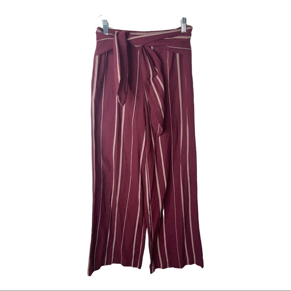 Moon River Burgundy Stripe Tie Waist Wide Leg Pants Small - Picture 6 of 8